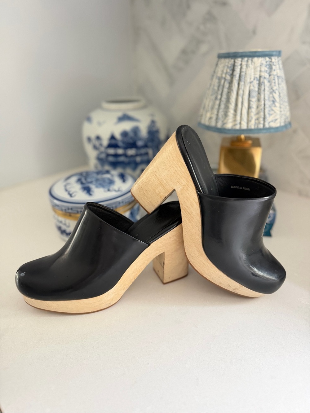 Rachel Comey Leather Wooden Platform Clog Mules